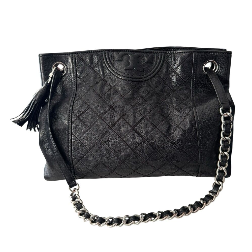 Tory Burch Fleming Distressed Leather Tote Black Diamond Large $598